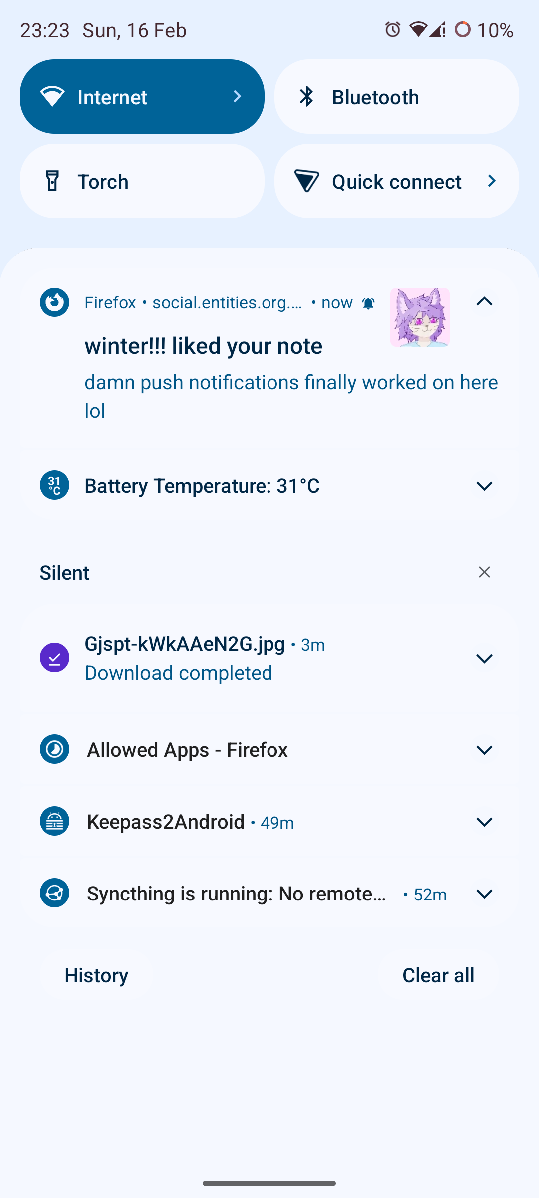 screenshot of my notifs, it shows a notif for winter linking my post :3